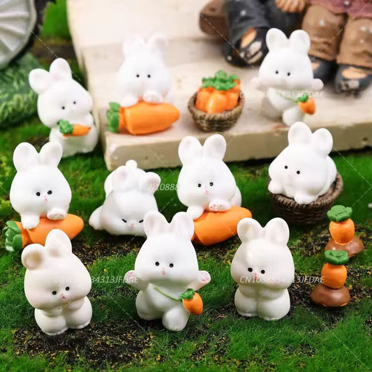 1Set Cartoon Carrot Rabbit Figurines Resin Handmade Bunny Micro Landscape Ornaments Realistic Mini Mini Carrot Decoration Garden