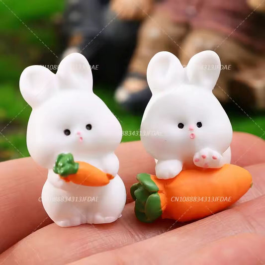 1Set Cartoon Carrot Rabbit Figurines Resin Handmade Bunny Micro Landscape Ornaments Realistic Mini Mini Carrot Decoration Garden